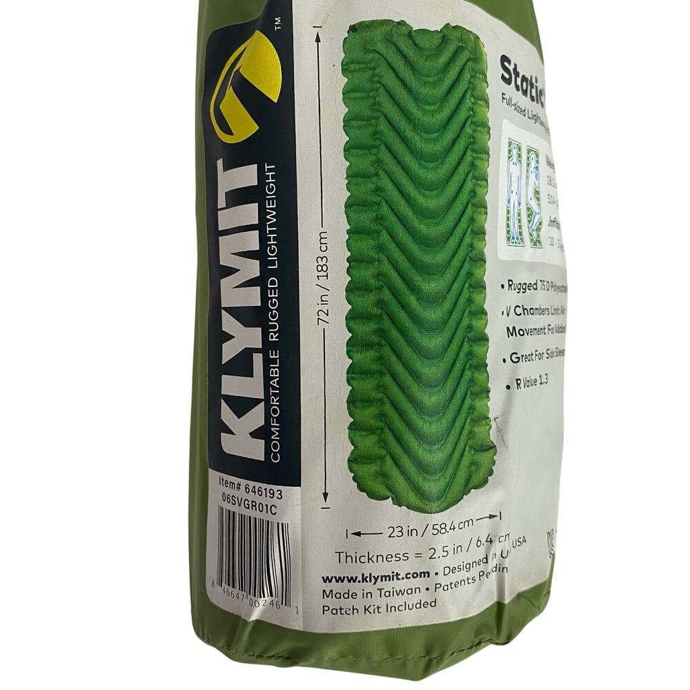 Klymit Static V Sleeping Pad Camping Packable Inflatable Lightweight Backpacking